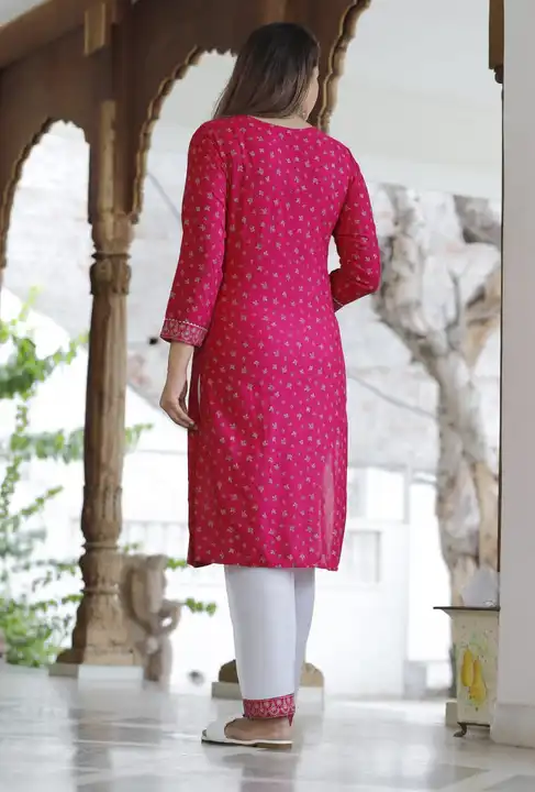 38 to 44,Rayon fabric kurti with pant and dupatta 
 
*Work - print work and lace  work* uploaded by Online Ladies Dresses on 4/10/2023