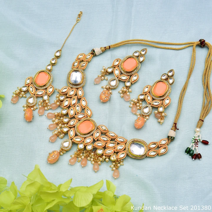 Backside Meena Kundan Beads Necklace Set with Earrings and Maangtika  uploaded by Joypur Sales on 4/10/2023
