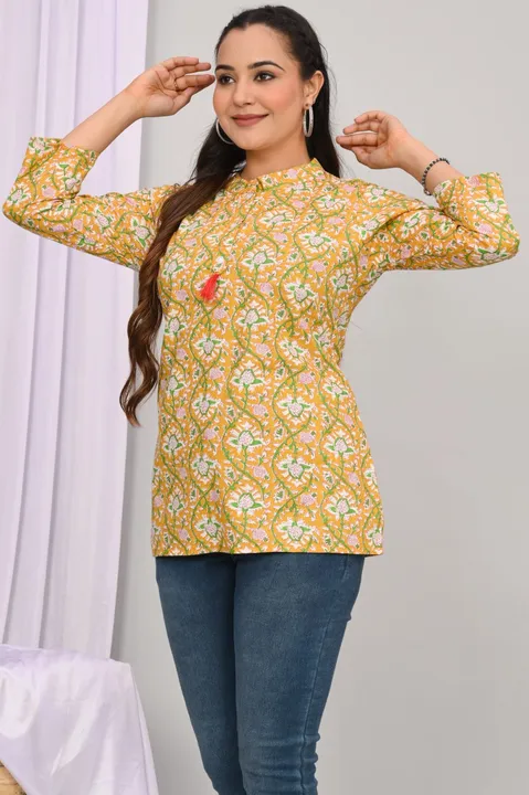 👌New‎ Arrival 👔
 🌿‎ Presenting‎ Pure Cotton printed‎ short Kurti/top‎ 🌿
💫‎ The fashion‎ that‎ w uploaded by Saiba hand block on 4/10/2023