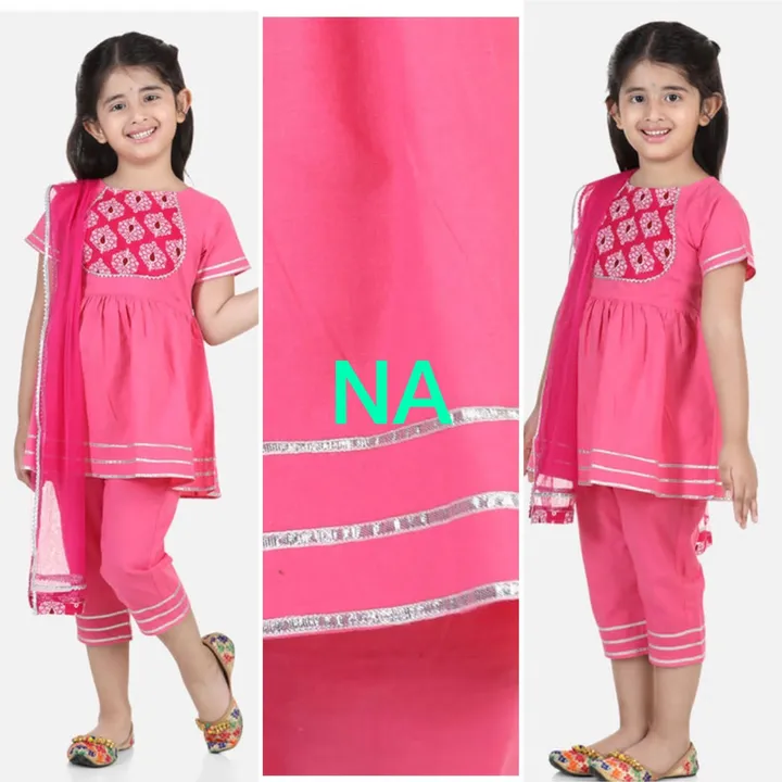 Beautiful  pink kurta with gotta work with pant set along with dupatta uploaded by Taha fashion from surat on 4/10/2023