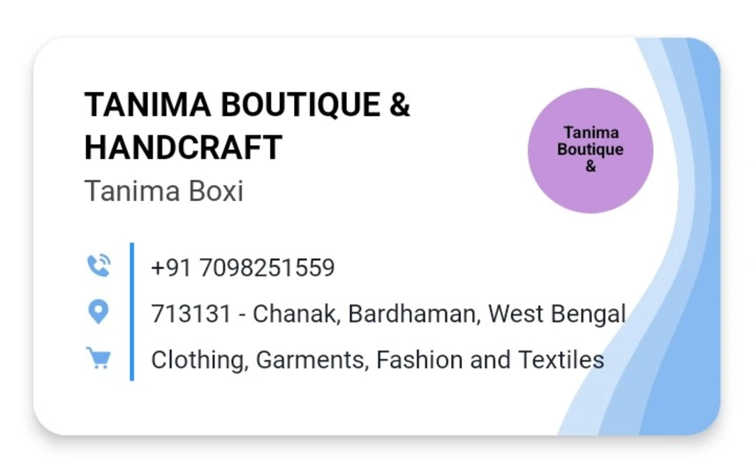 Visiting card store images of Tanima Boutique & Handcraft
