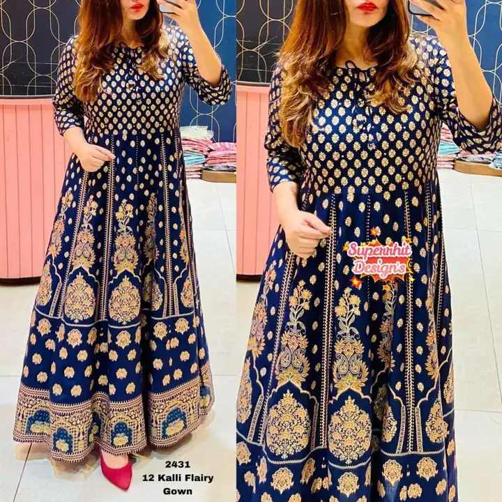 Trendy And Cool Outfit With Pure Reyon Fabric With Foil Print Anrkali Gown uploaded by Fatema Fashion on 4/10/2023
