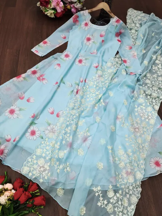 This Soothing Blue heaven  Organza Dress Suit With a Beautiful  Lucknow Embroidery uploaded by Fatema Fashion on 4/10/2023