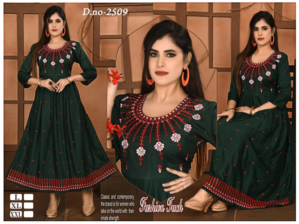 Fancy work designer stylish long ghera full selevess embroidery printed kurtis avlble All type kurti uploaded by Radha Creation , Maira sales for Readymade items on 4/10/2023