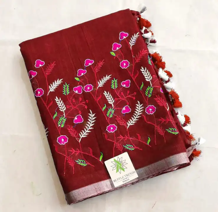 Linen work saree  uploaded by WeaveMe India on 4/10/2023