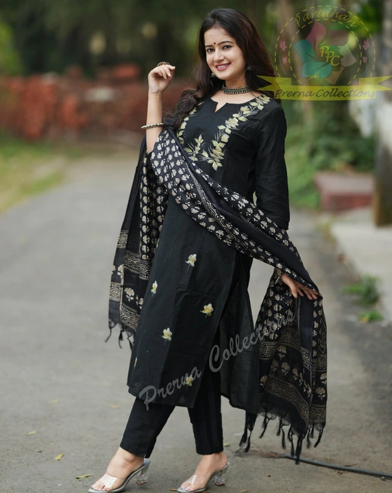 *UPDATE YOUR WARDROBE WITH OUR CLASSY BLACK WITH GOLD BURSH PRINT WITH PROSIN PRINT  DUPPTA TO LOOK  uploaded by Aman Nama on 4/11/2023