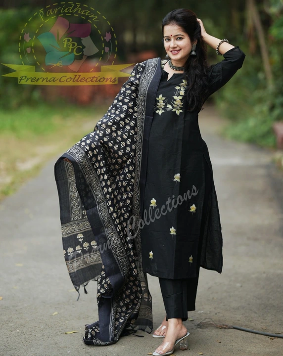 *UPDATE YOUR WARDROBE WITH OUR CLASSY BLACK WITH GOLD BURSH PRINT WITH PROSIN PRINT  DUPPTA TO LOOK  uploaded by Aman Nama on 4/11/2023