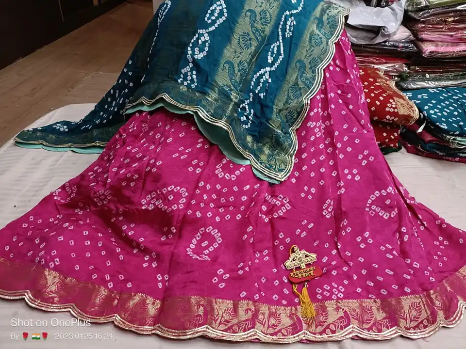 *Jai shree shyam ji*
🦚Pure Georgette silk  lehnga bandej
🦚With pure Georgette  silk fabric duptta  uploaded by Aanvi fab on 4/11/2023