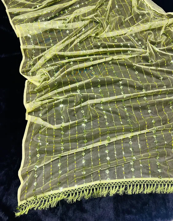 

*SAREE DETAIL*
SAREE FABRIC  : HEAVY NYLONE BUTTERFLY NET
SAREE WORK    : FANCY SEQUNCE WORK WITH  uploaded by Vishal trendz 1011 avadh textile market on 4/11/2023