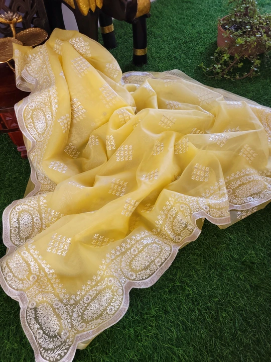 Banarasi Kori Kattan Soft Fabric Wigh Cutwork and chicken embroidery uploaded by business on 4/11/2023
