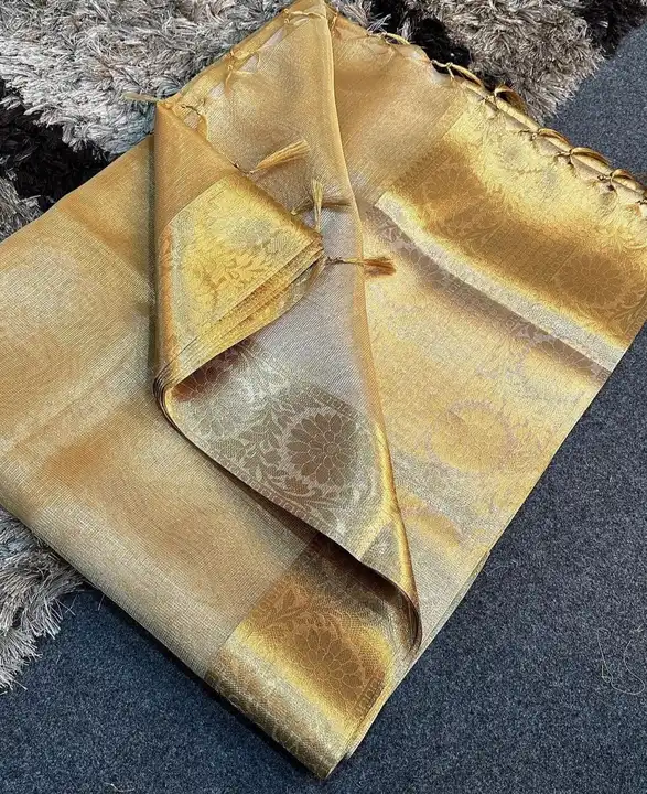 Gold tissue plain and embroidery resham work ❇️ uploaded by A R.creation on 4/11/2023