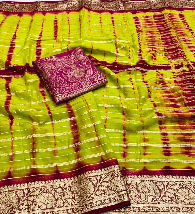 Sibori dyed with gold zari weaving lining and zari border  uploaded by Suyukti fab on 4/11/2023