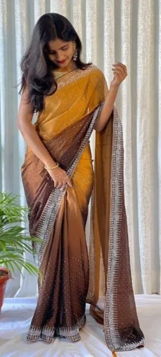 SREES:-*COCKTAIL PARTY SAREES WITH RICH SWAROSKI SWAROSKI BORDERS* uploaded by NIVA CREATION on 4/11/2023