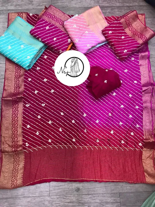 presents trending Lehriya saree


🥰🥰big sele pure rusyan silk with beautiful multy colours full za uploaded by Gotapatti manufacturer on 4/11/2023