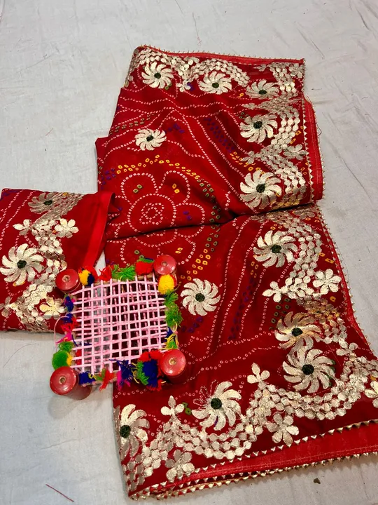 New launched beautiful Chunari saree with beautiful heavy gottapatti work 
All over saree 
Running b uploaded by Gotapatti manufacturer on 4/11/2023