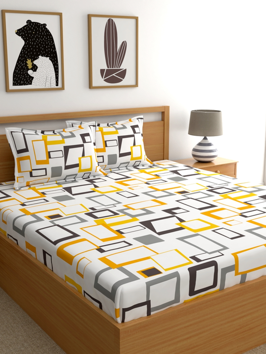White & Yellow Geometric Cotton Bedsheets uploaded by Esskay International on 4/12/2023