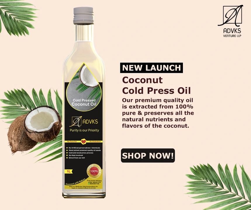 Cold press kachi ghani  Coconut Oil uploaded by Advks Ventuers LLP on 4/12/2023