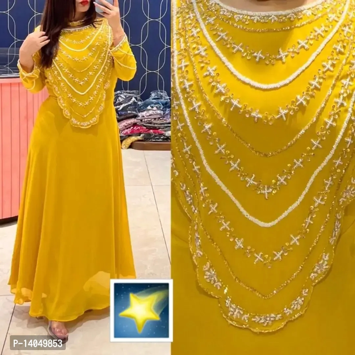 Gown Attractive Georgette zari embroidered work Gowns for Women

Size: 
M
L
XL
2XL

 Color:  Yellow
 uploaded by business on 4/12/2023