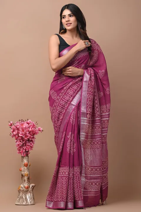 Linen saree uploaded by Bagru crafts on 5/13/2024