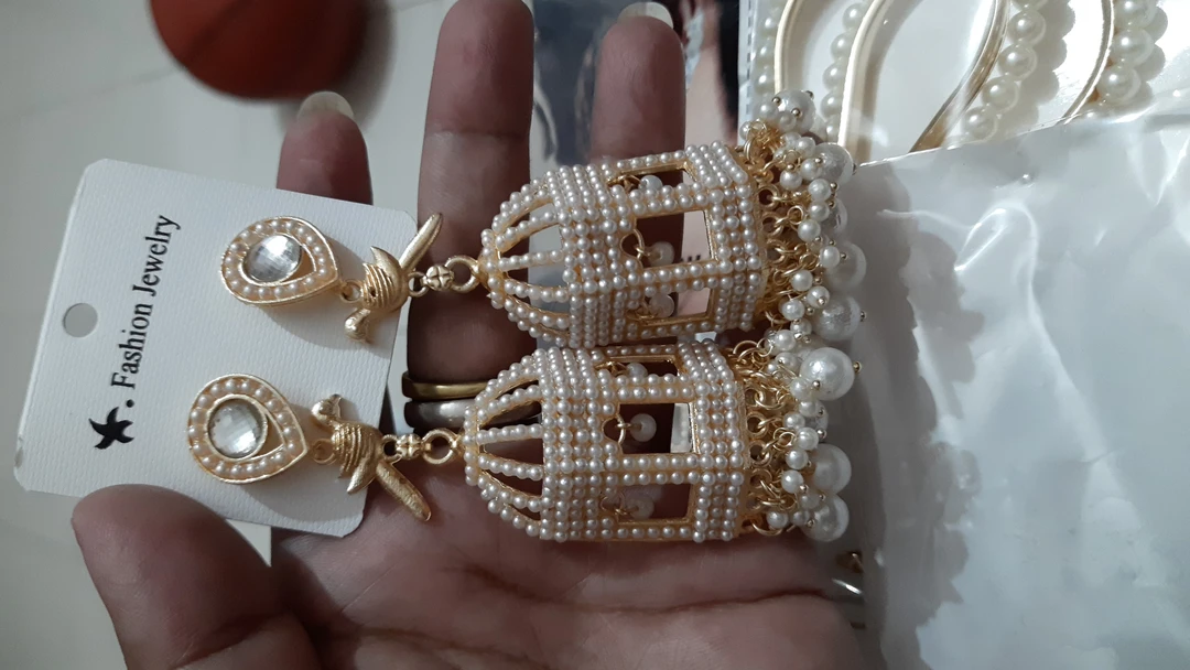 Original brass and pearl jhumka uploaded by business on 4/12/2023