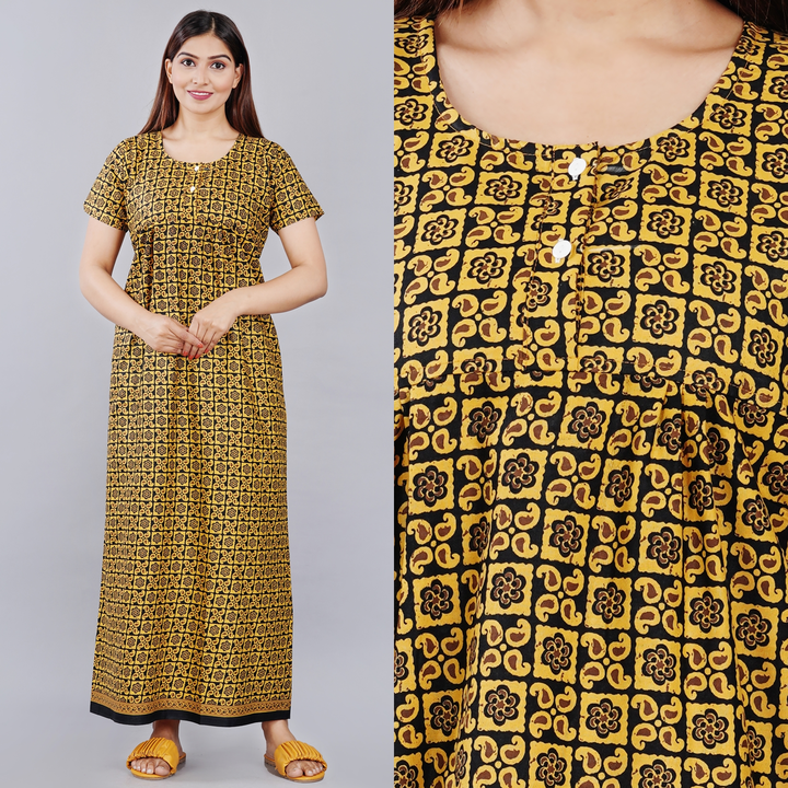 Post image 2 Button Cotton Nighty Night Gown For Womens     

Size = XL, XXL, And (FREE SIZE UPTO M TO XXL)    

Bust Size - 44-46 CM    

Length - 54   

Fabric - Cotton