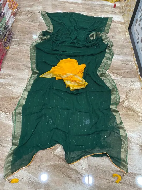 🌿new lounching 🦚

Super duper party wear saree
👌👌👌👌👌👌👌👌👌
👉pure jorjat jari border fabric uploaded by Gotapatti manufacturer on 4/13/2023