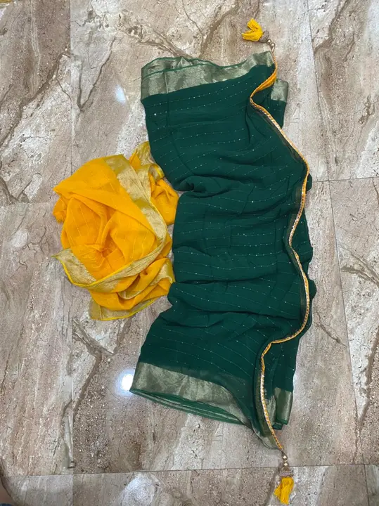 🌿new lounching 🦚

Super duper party wear saree
👌👌👌👌👌👌👌👌👌
👉pure jorjat jari border fabric uploaded by Gotapatti manufacturer on 4/13/2023