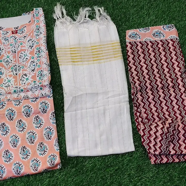 Rayon Proschin print sequence work kurti pant with duptta  uploaded by Kabir Fashion World on 4/13/2023