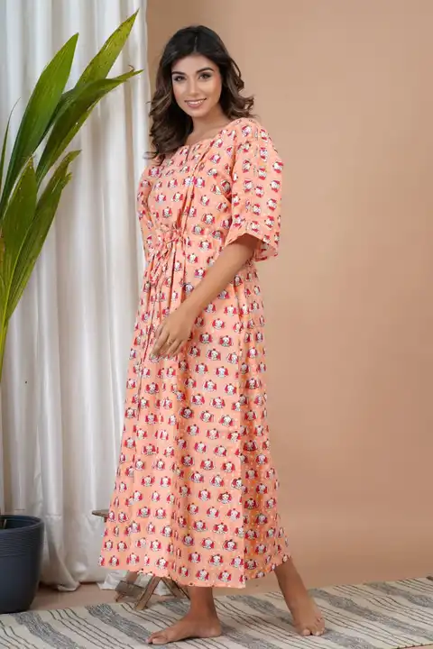Post image 🍁🍁🍁🍁🍁🍁🍁
*🔶New Arrival..*

*🤩 Summer 🌞 Special...🤩*
*🔶We are launching New Hand Block Printed Cotton Long Night Dress OR Full Lenth Gown. With single Side Pocket..🤩*

*🔶Fabric - 100%  Pure Cotton Hand Block Prints.🤩*
*🔶Size - Free Size Up 38 To 52*
*🔶Lenth 52 inch*



*🔶Full Stock Available..*