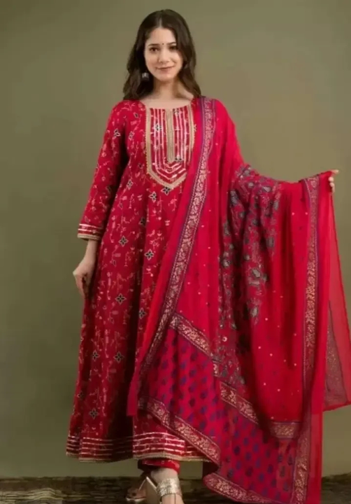 Post image Hey; check my new collection.
Price: 885

Size: 
M
L
XL
2XL

 Color: Red

 Fabric: Rayon

 Type: Kurta, Bottom and Dupatta Set

 Style: Printed

 Design Type: Anarkali

 Sleeve Length: 3/4 Sleeve

 Occasion: Casual

 Kurta Length: Long

 Pack Of: Single

Sizes: M-38,L-40,XL-42,2XL-44 Inches , Dupatta- 2.5 Mtrs * Pack Of 1 Kurta With Pant And Dupatta Set