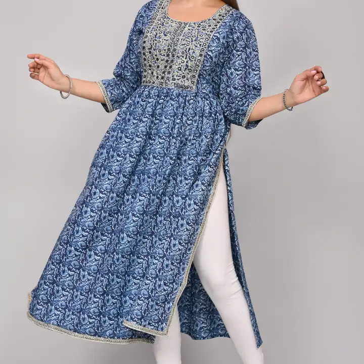 Nayra cut Jaipur Katha print with embroidery work on neck  uploaded by VS fashion on 4/13/2023