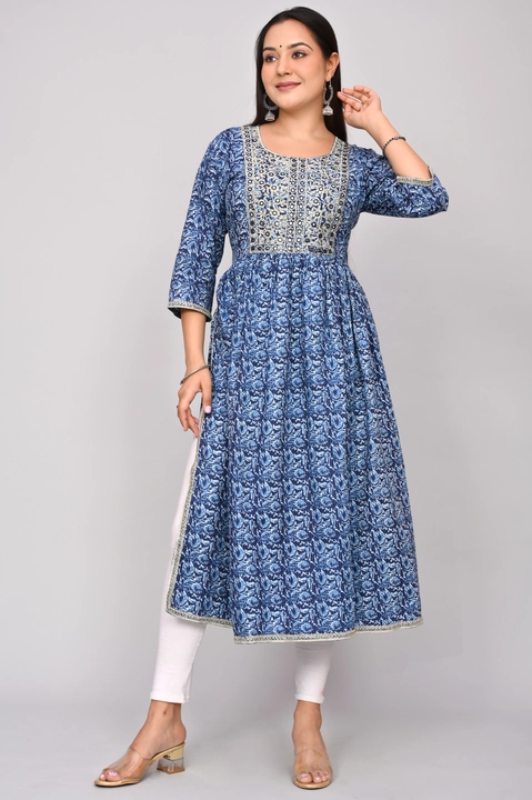Nayra cut Jaipur Katha print with embroidery work on neck  uploaded by VS fashion on 4/13/2023