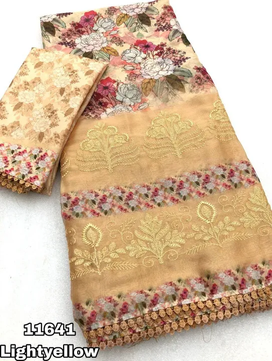 Chinnon floral digital print with embroidery work uploaded by Suyukti fab on 4/13/2023