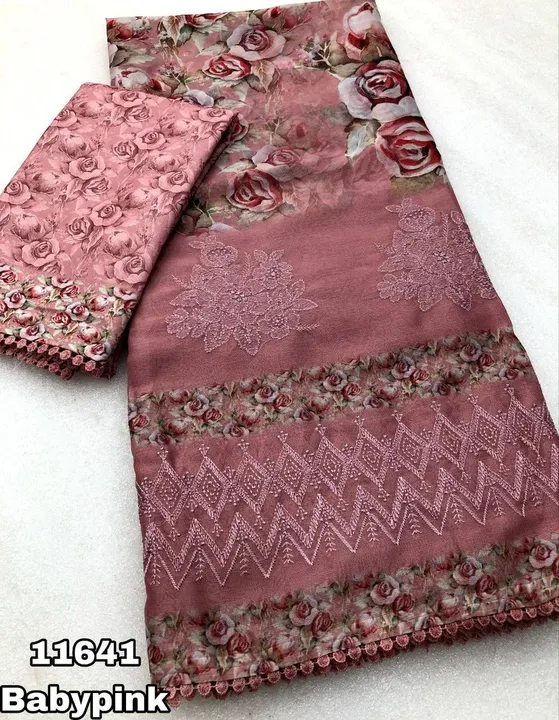 Chinnon floral digital print with embroidery work uploaded by Suyukti fab on 4/13/2023