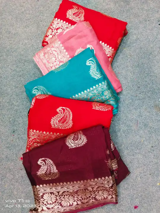 Super new design launch
👉👉pure rasien banrshi dola silk fabric
👉banrshi zari border

👉banrshi ha uploaded by Gotapatti manufacturer on 4/14/2023