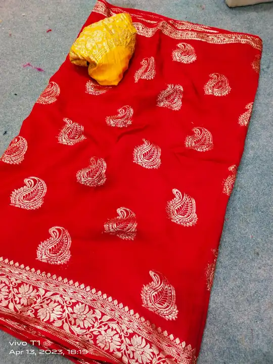 Super new design launch
👉👉pure rasien banrshi dola silk fabric
👉banrshi zari border

👉banrshi ha uploaded by Gotapatti manufacturer on 4/14/2023