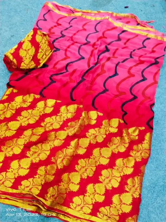 *beautiful color combination Saree for all ladies*

🥰🥰pure Georgette zari  with beautiful zari wai uploaded by Gotapatti manufacturer on 4/14/2023