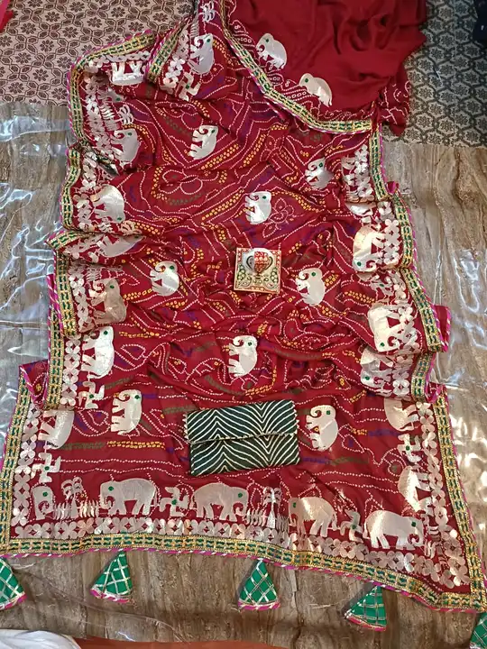 😍😍 *price down*😂😂

😍😍new launch 
Nice bful reniyal moss chunri saree with bful heavy elephant  uploaded by Gotapatti manufacturer on 4/14/2023