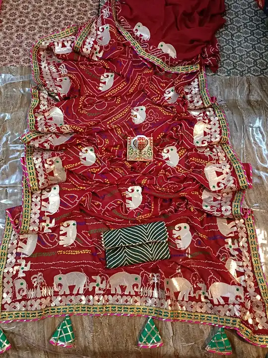 😍😍 *price down*😂😂

😍😍new launch 
Nice bful reniyal moss chunri saree with bful heavy elephant  uploaded by Gotapatti manufacturer on 4/14/2023