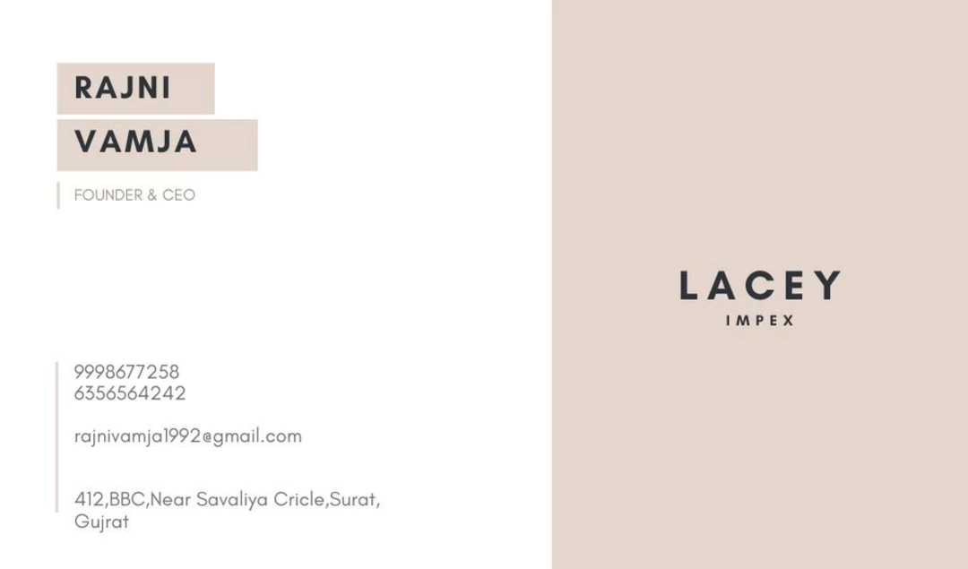 Visiting card store images of Lacey impex