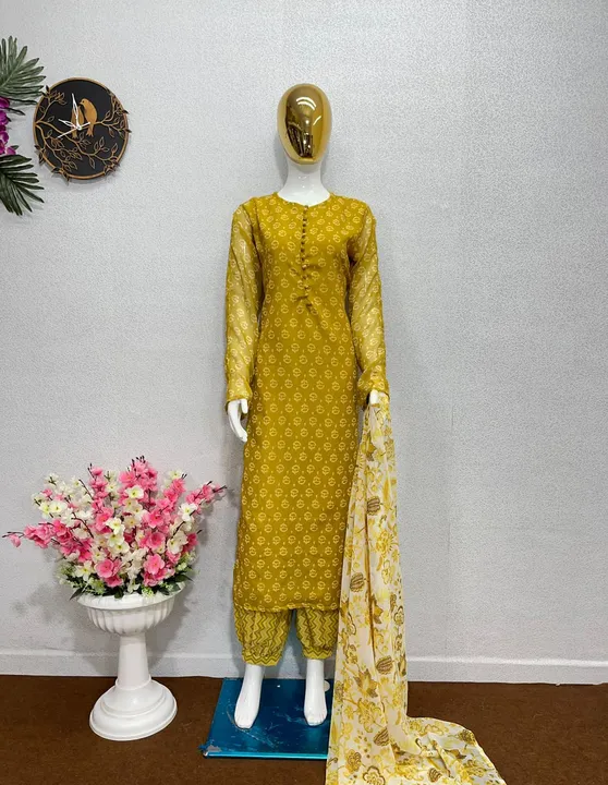 NEW DESIGNER PARTY WEAR YELLOW DIGITAL PRINTE TOP WITH DUPATTA uploaded by Fatema Fashion on 4/14/2023