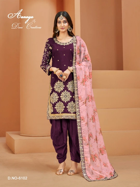 "
 Sr no.82654
 *Vol 161 6100 Series Aanaya Patiyala Style Suits*

Top :- Art Silk
Bottom Inner :- S uploaded by Roza Fabrics on 4/14/2023