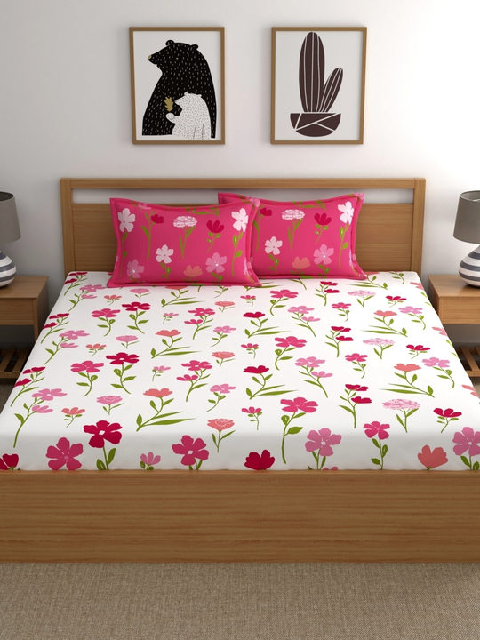 Pink White Floral Double Bedsheet uploaded by Esskay International on 4/14/2023