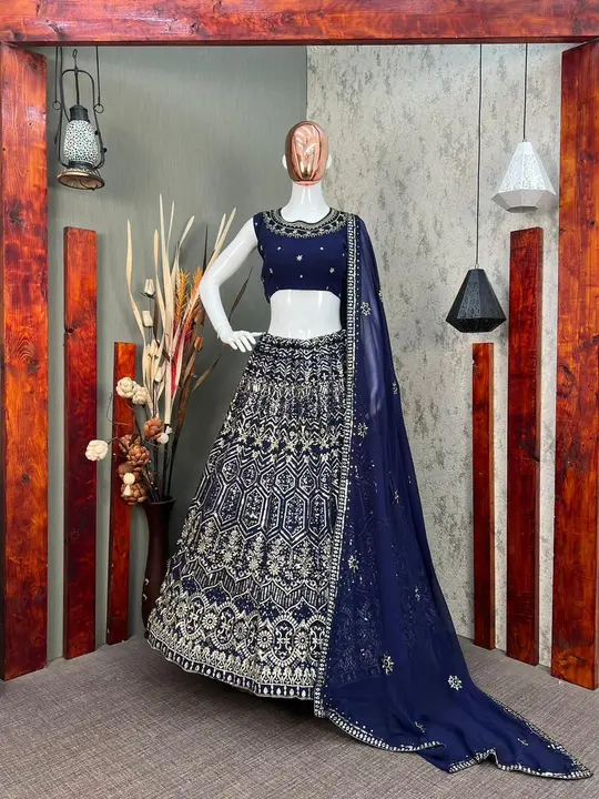*DESIGNER WEAR COLLECTION HEAVY SEQUENCE EMBROIDERED WORK FAUX GEORGETTE LEHENGHA CHOLI SET * uploaded by NIVA CREATION on 4/14/2023