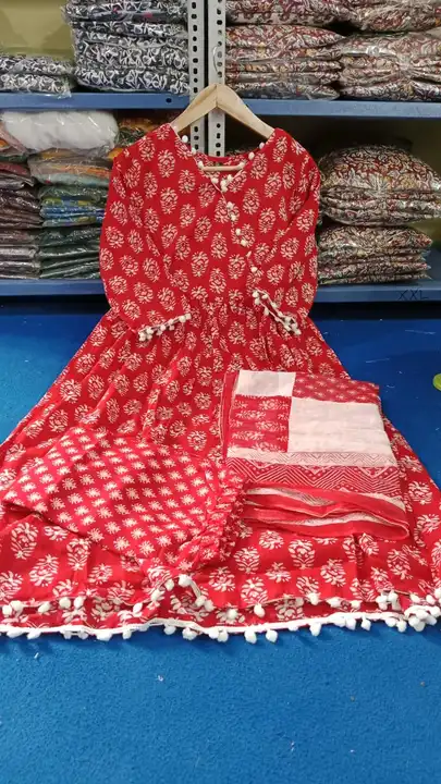 Reyon 14 kg fabric jaipuri printed kurtis with pent and dupatta  uploaded by PANIHARI COLLECTION CENTRE on 4/14/2023