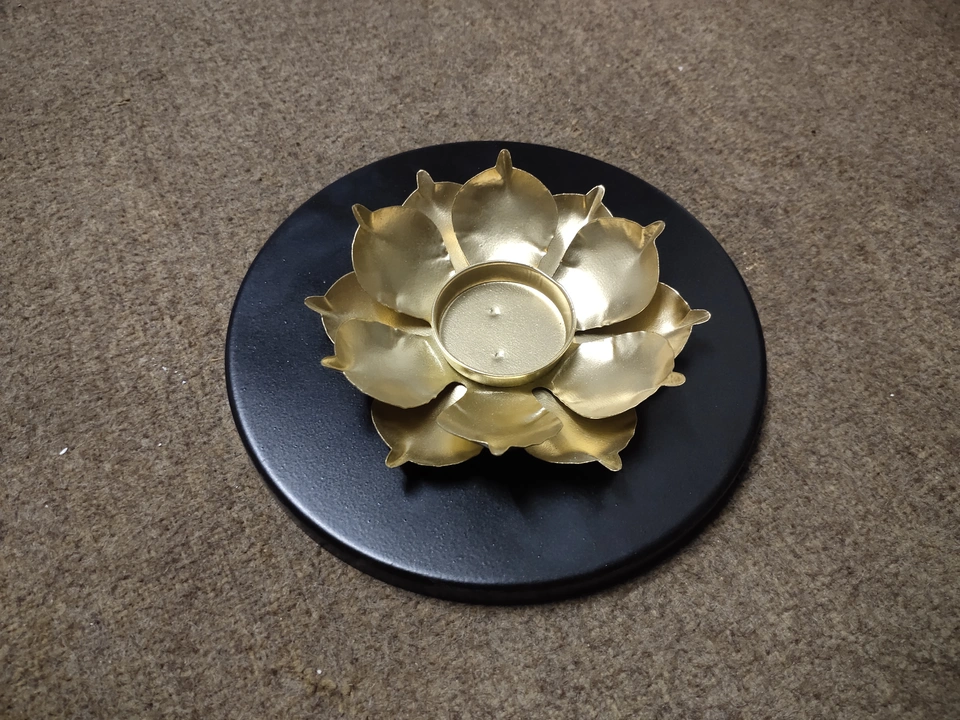 Post image Metal flower diya with black plate for living room decor