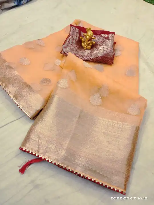 Pyore Organza Zari fabric❤❤❤❤ Chit Pallu Zari Saree uploaded by FASHION MART on 4/14/2023