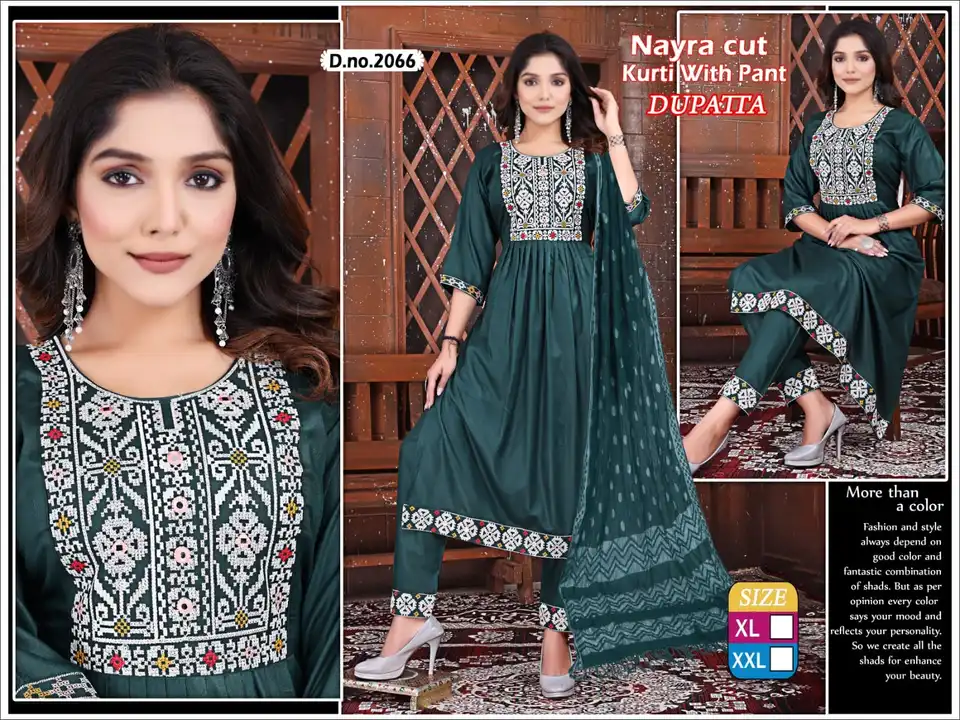 Nayra heavy 3 pcs chanderi 3 pcs sets cotton reyon All fabrcs avlble All readymate availble  uploaded by Radha Creation , Maira sales for Readymade items on 4/14/2023