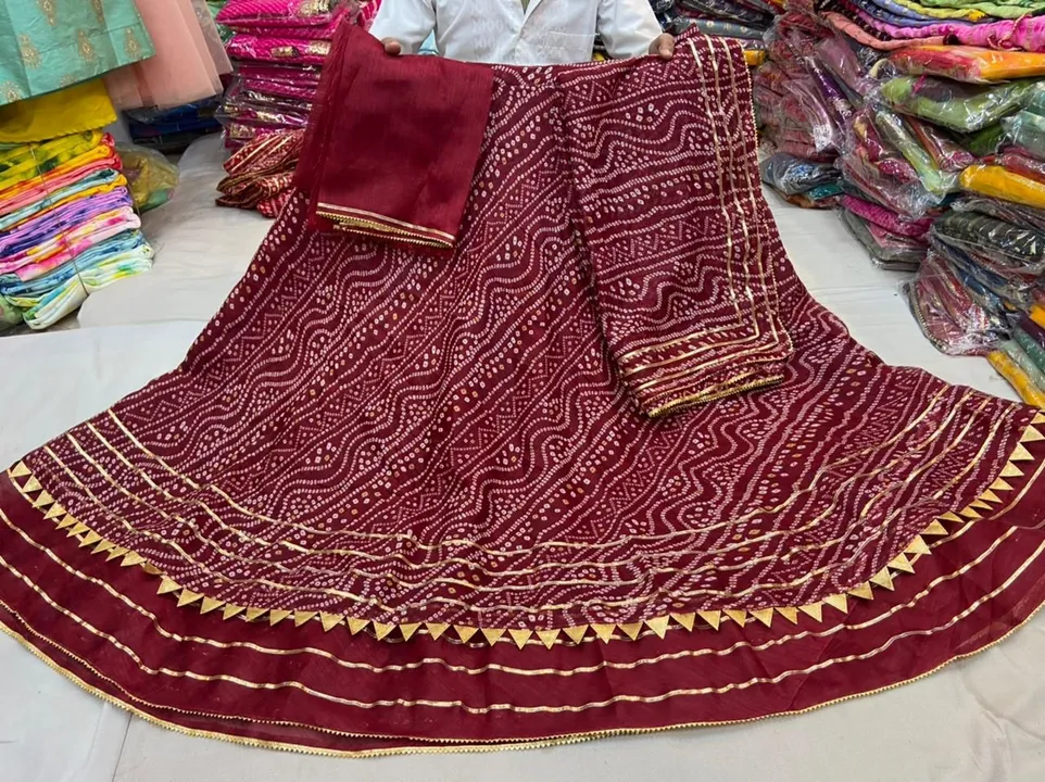 New launch kota doriya fabric  design   Beautifull     Floral.  bhandej  print  lehnga with duppta  uploaded by Gotapatti manufacturer on 4/15/2023