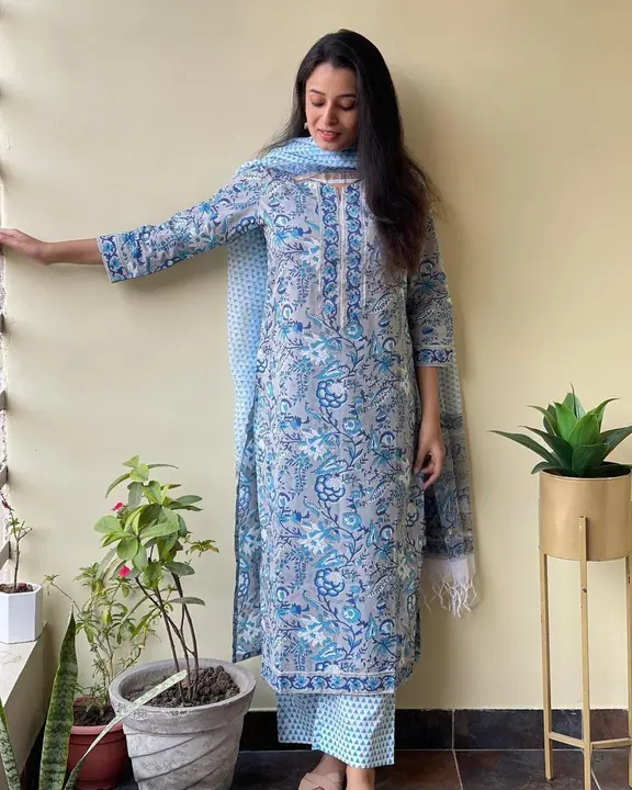 Blue cotton kurta pant with dupatta  uploaded by B S Creation on 4/15/2023